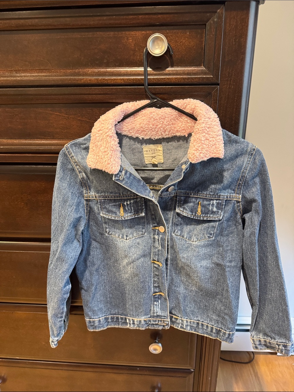 Hayden Girl Pink Collar Denim Jacket for Kids - Unknown Brand